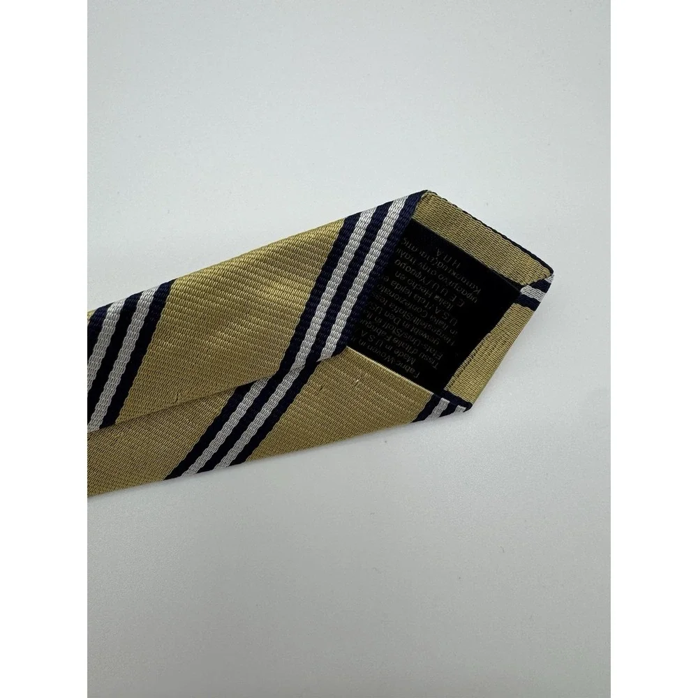 Brooks Brothers Fleece Tie Yellow Blue Stripe 100% Silk Classic Repp Necktie